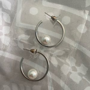Floating pearl silver hoops - Janis by Janis Savitr